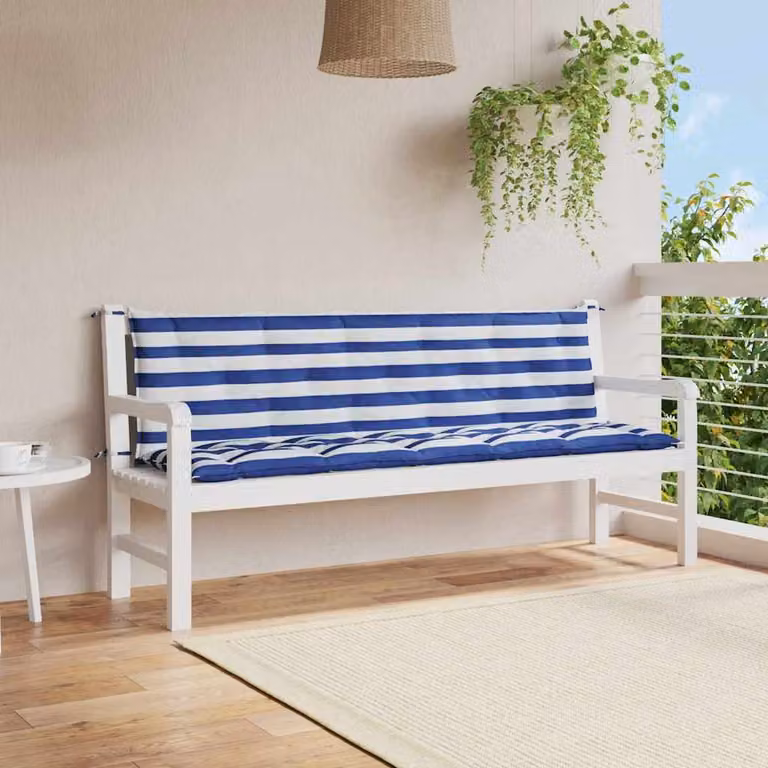 Set di 2 cuscini per panca vidaXL a strisce blu e bianche in tessuto Oxford impermeabile e traspirante, forma rettangolare L: 180 cm, P: 50 cm
