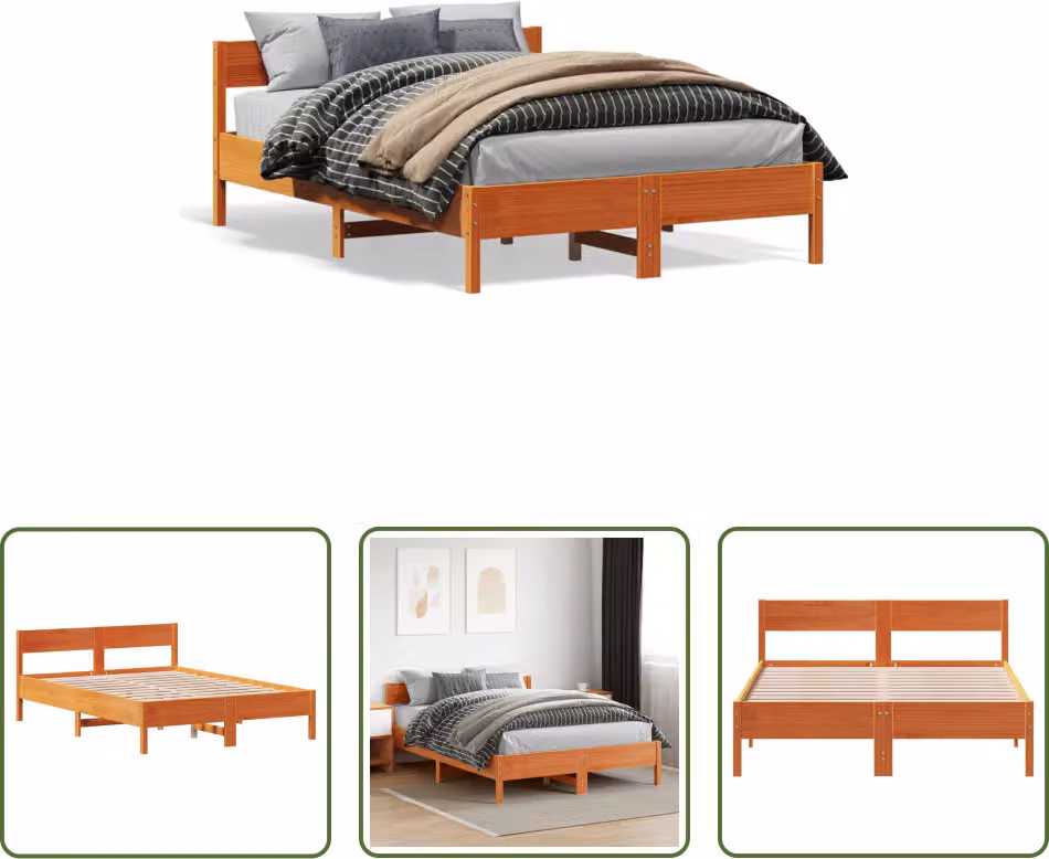 The Living Store letto in legno massiccio senza materasso cera marrone 120x200 cm legno di pino