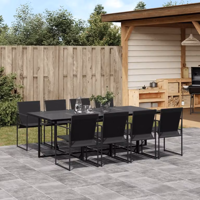 Set da Pranzo da Giardino vidaXL 9 pz Nero in Metallo e Vetro