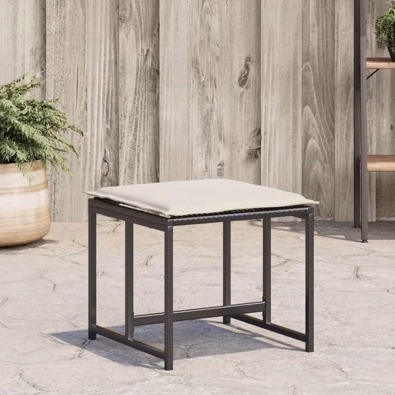 Set di 4 sgabelli da giardino vidaXL in polyrattan neri con cuscini resistenti ai raggi UV