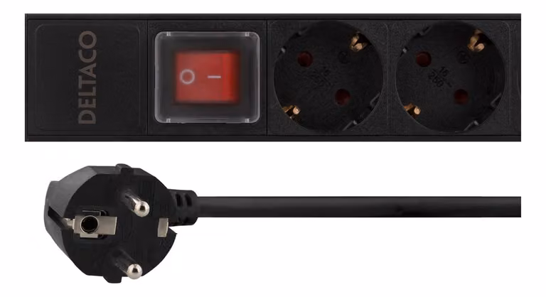 PDU DELTACO da 19" con 12x prese CEE 7/4, 3500W, interruttore, alluminio, risposta