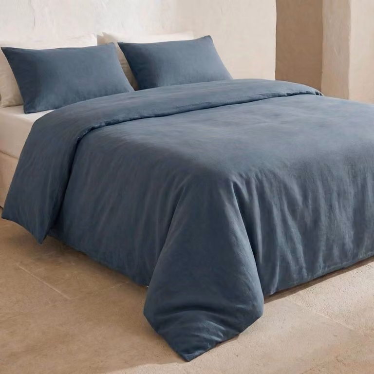 Set di lenzuola con copripiumino GAMUSI – 220 x 220 cm – Blu – 100% cotone (144 fili) – Include 2 federe