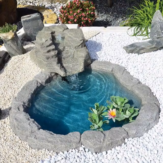 Cascata Artificiale da Giardino GIORDANOSHOP in Vetroresina Grigia con Pompa, L 130 cm x P 100 cm
