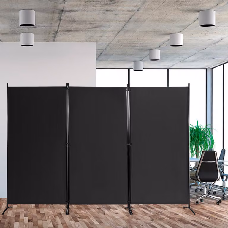 Divisore pieghevole con 3 pannelli Costway per casa e ufficio, separatore moderno in metallo e plastica, Nero, H: 183 cm