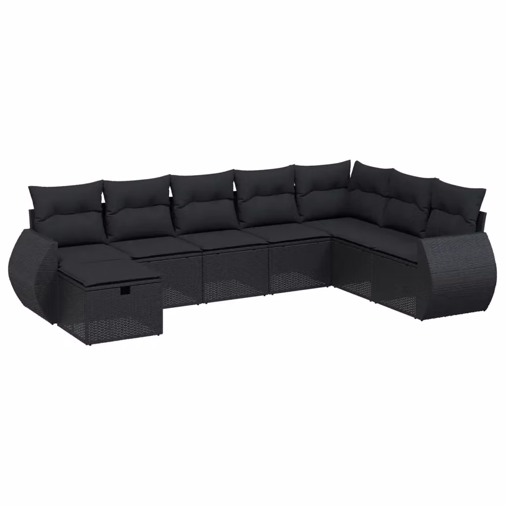 vidaXL Set Divani da Giardino a L con Cuscini 8 pz Nero in Polyrattan e Acciaio – 2