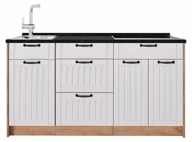Cucine componibili piccole Vicco Fame-Line Bianco rustico/Rovere dorato 150 cm, PL Antracite, Model 65435