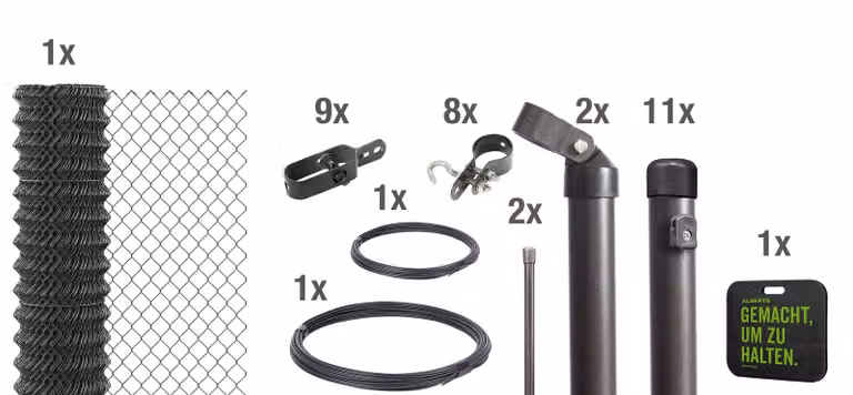 Recinzione in rete metallica Alberts 631000, set completo da fissare nel cemento con supporti a ginocchio, color antracite metallizzato, altezza 200 cm, lunghezza 25 m