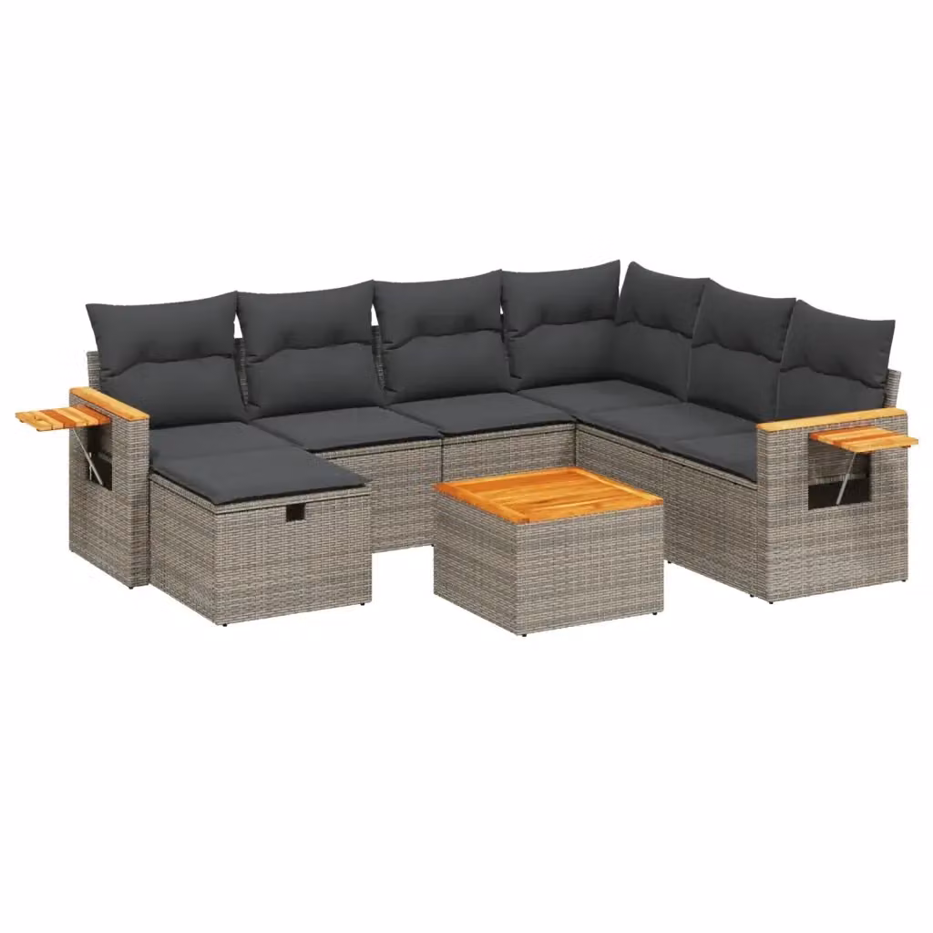 vidaXL Set Divano da Giardino a L 8 pz con Cuscini Grigio in Polyrattan e Struttura in Acciaio – 2