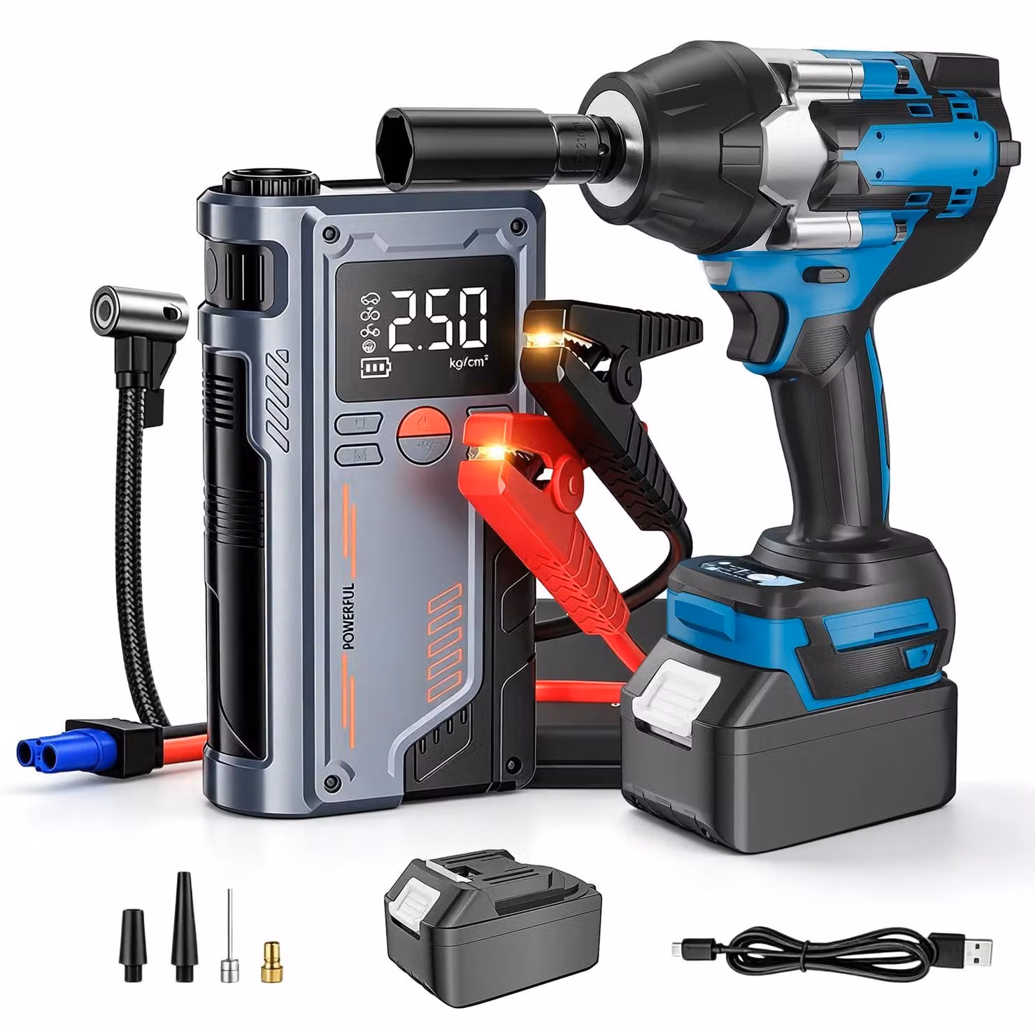 Avvitatore a impulsi, coppia di 1800 N·m, batteria di emergenza, 2-in-1