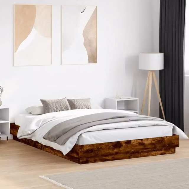 Giroletto con Luci LED-Struttura Letto Rovere Fumo 120x200 cm