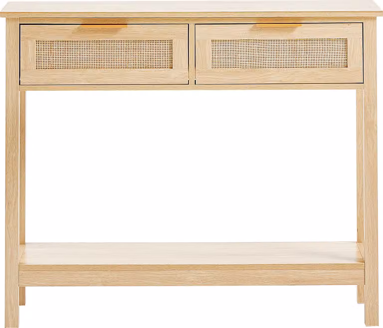 SucceBuy consolle in rattan con 2 cassetti, anta scorrevole in rattan naturale, tavolino da ingresso per soggiorno, studio, parete TV, materiale ecologico
