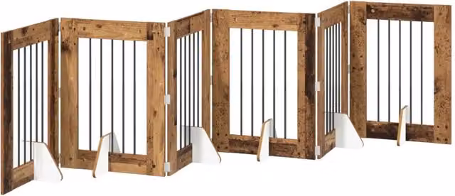 Cancello per cani con supporti 6 pz Legno antico 60 x 80 cm CFW3588798
