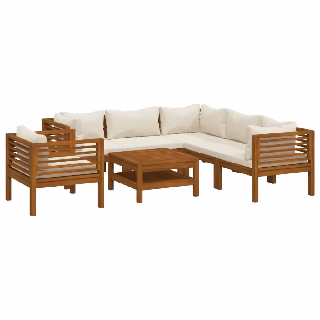 Set da giardino componibile vidaXL in legno di acacia con 7 pezzi e cuscini beige e marroni – 2