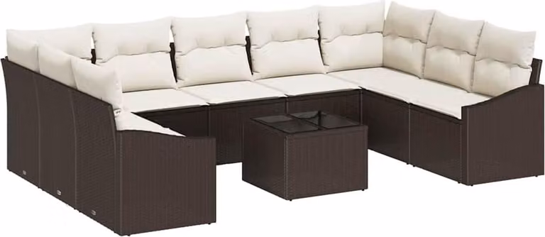 Set Divano da Giardino Marrone e Crema polyrattan
