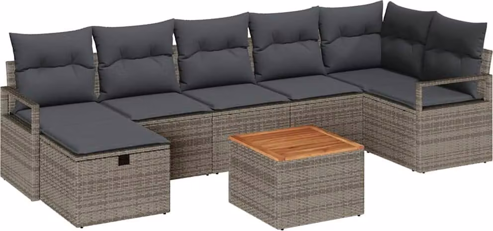 Set Divano da Giardino con cuscino 8 pcs Grigio polyrattan