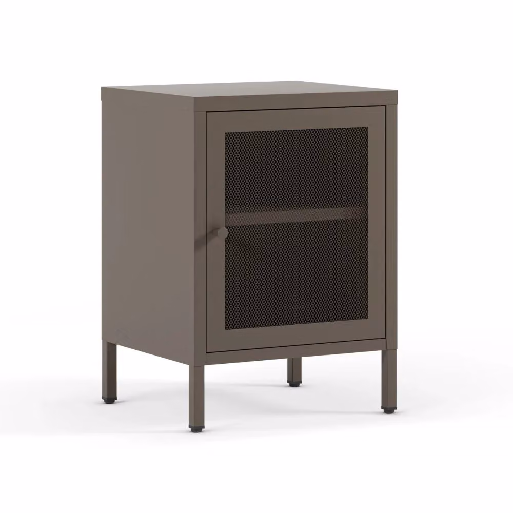 Comodino Fayna Veriaffari in metallo marrone opaco con anta reticolata design industriale L: 40 cm, P: 35 cm, H: 60 cm – 2