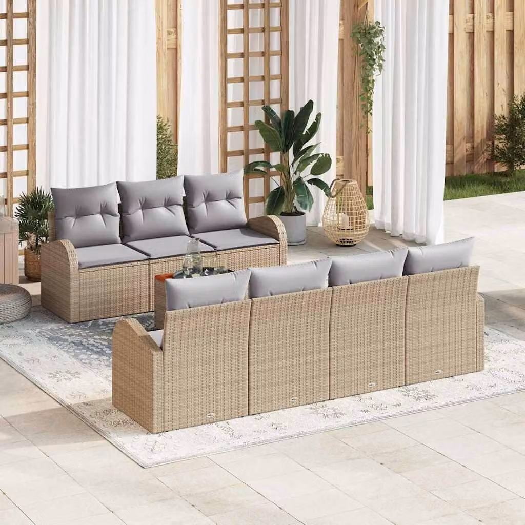 Maison Exclusive - Set Divano da Giardino con cuscino 8 pcs Beige polyrattan