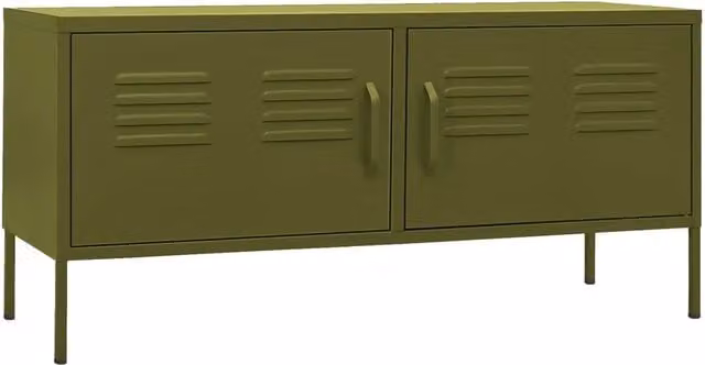 Mobile porta TV moderno in acciaio verde oliva L 105 cm x P 35 cm x H 50 cm – 1