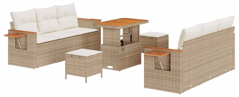 Set Divano da Giardino 9 pcs Beige polyrattan