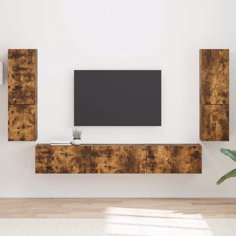 Set mobile TV moderno vidaXL in 4 pezzi color rovere fumé in legno MDF per soggiorno