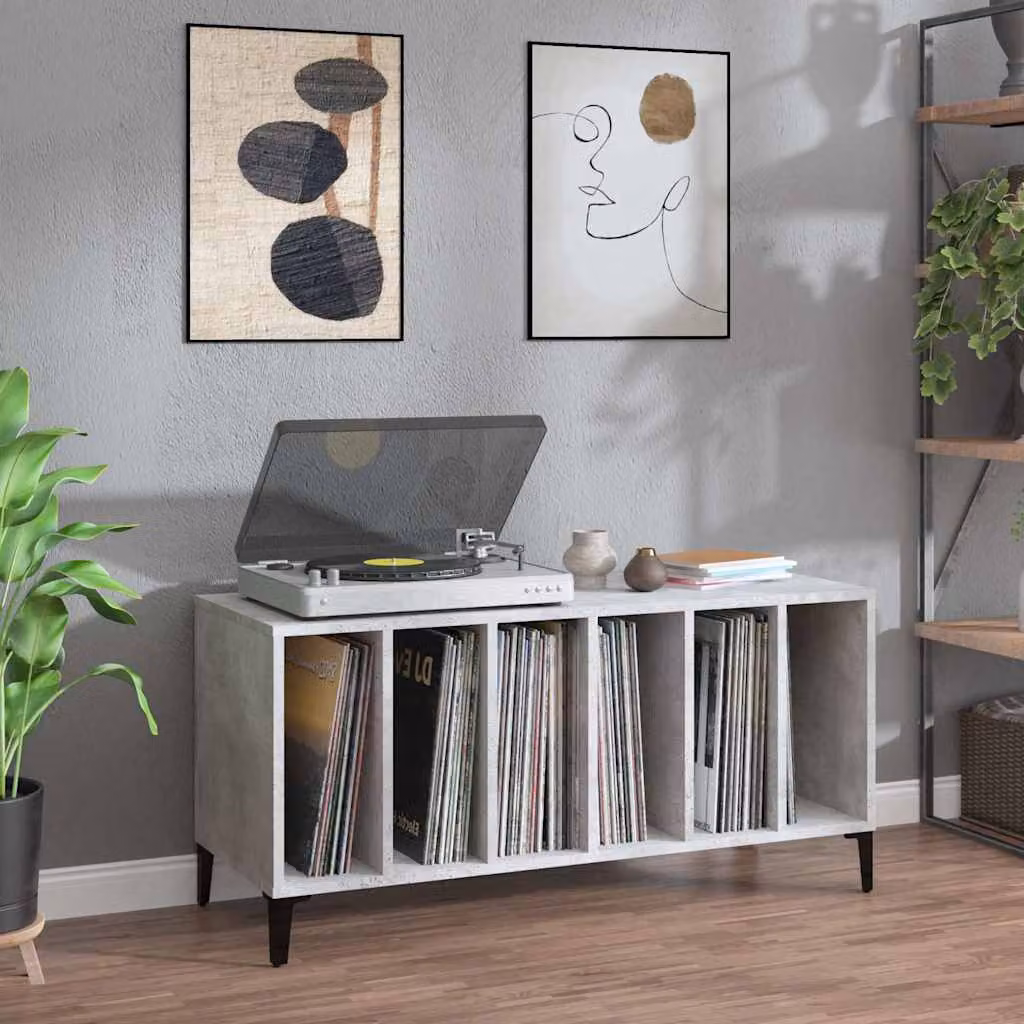 vidaXL Mobile Porta Dischi in Stile Industrial Grigio Cemento, L/P/H: 100 x 38 x 48 cm