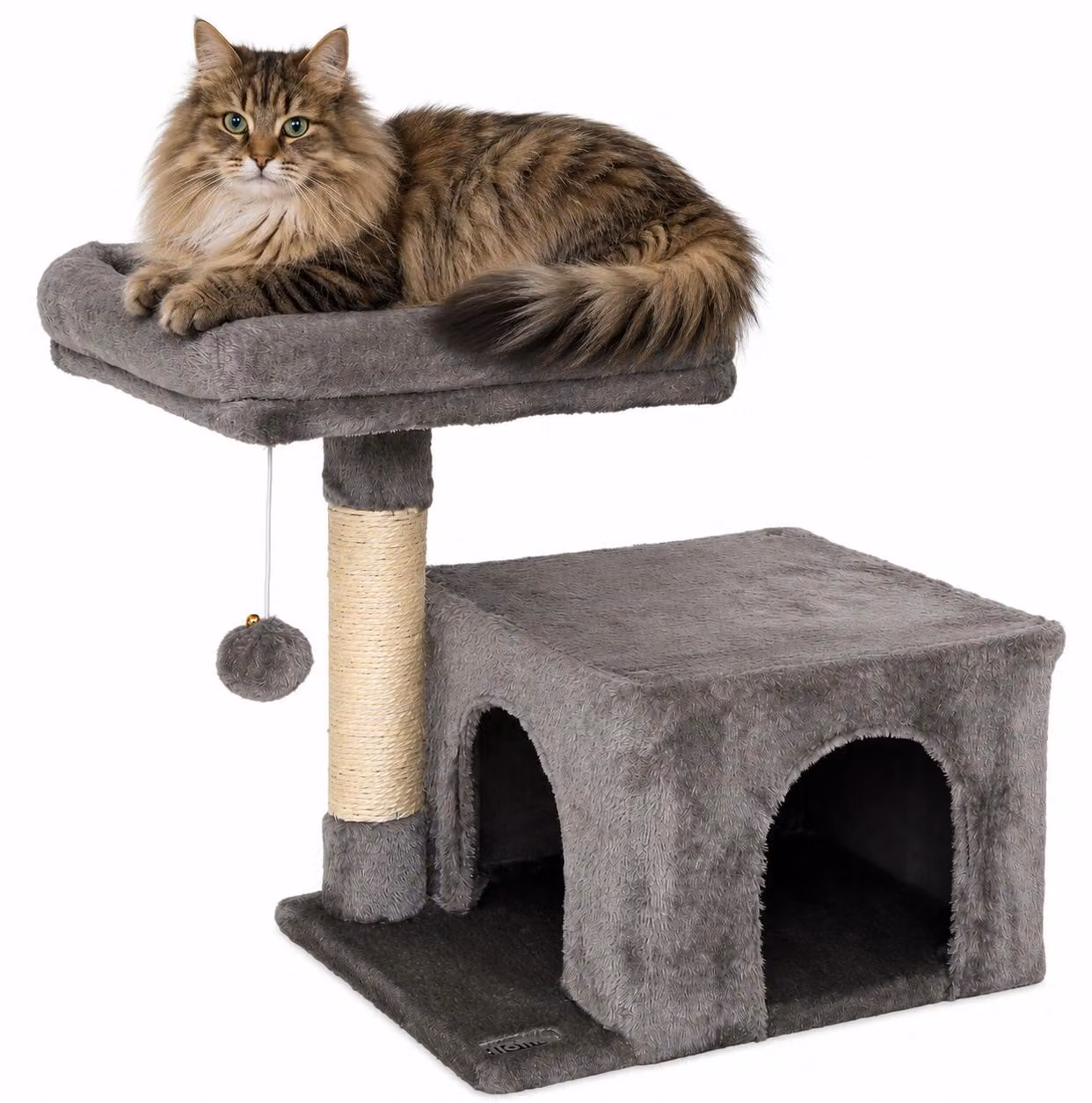 tiragraffi lionto 50 cm, tiragraffi salvaspazio per gatti con copertura in peluche, palla da gioco e asta in sisal, per gatte e gattini, grigio scuro