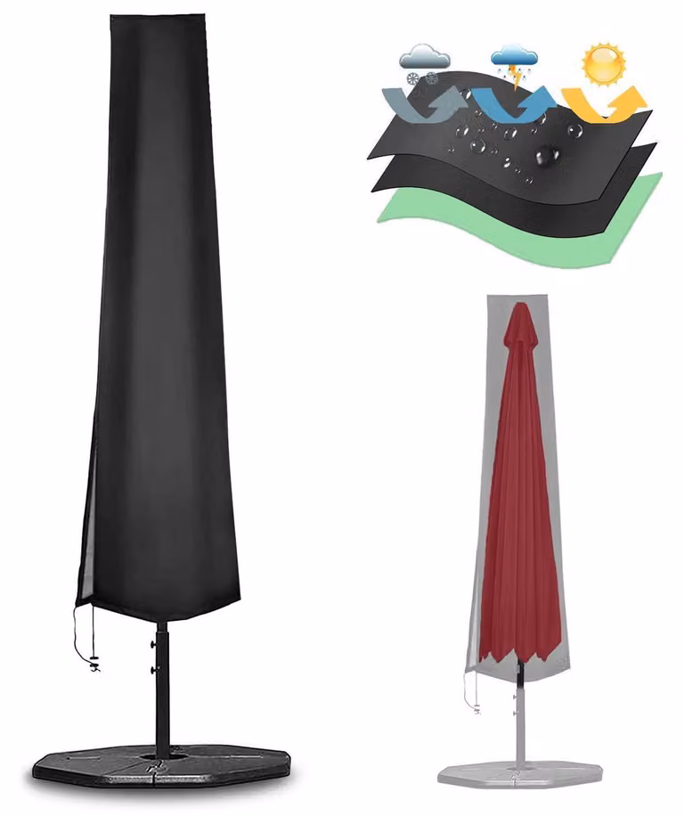 Copertura protettiva per ombrelloni, dimensioni 190x30/50 cm, colore nero, resistente agli agenti atmosferici, protezione UV e antivento, tessuto Oxford 420D