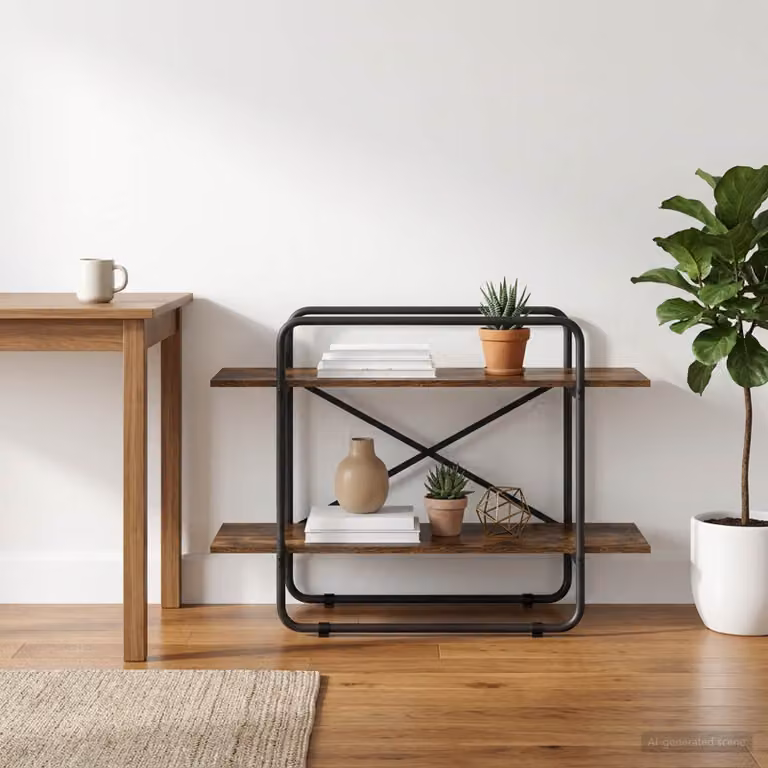 Libreria vidaXL a 2 livelli in stile industriale, colore marrone, L 100 cm x P 35 cm x H 70 cm
