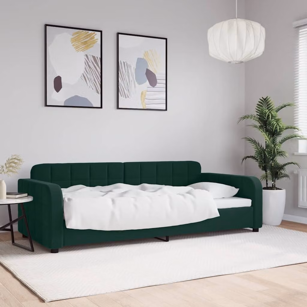 Letto da giorno vidaXL in velluto verde con struttura in legno e metallo, L/P/H: 90 x 200 cm