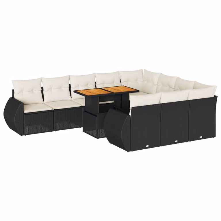 Set Divani da Giardino 11 pz con Cuscini in Polyrattan Nero