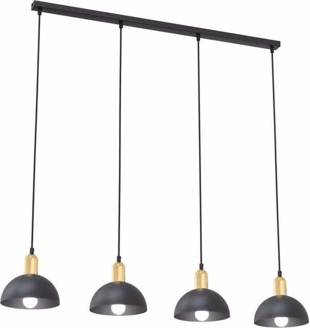 Lampadario 4 Luci Badb In Acciaio Nero E Oro Diffusori A Cupola