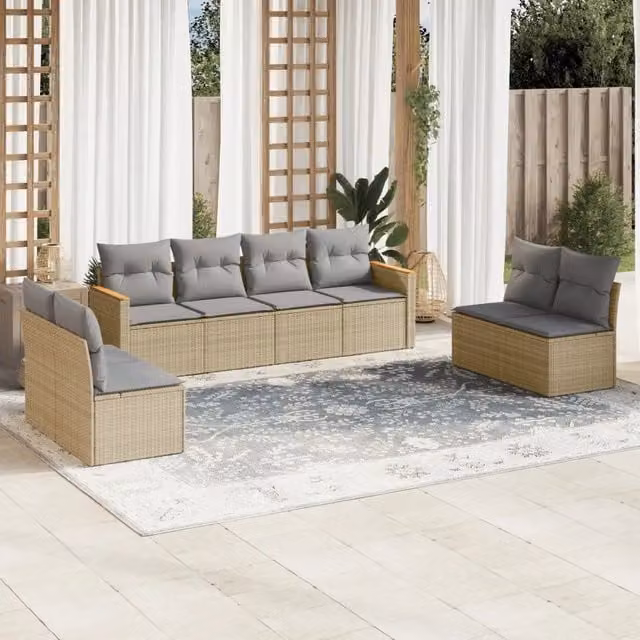 Set Divano da Giardino 8 pz con Cuscini Beige in Polyrattan 3258293
