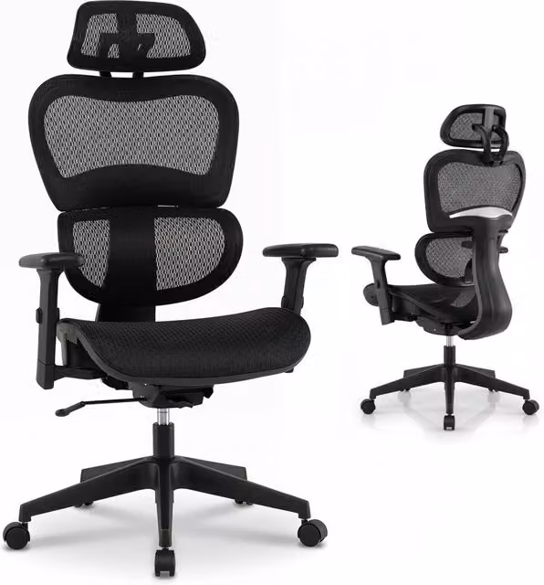 Sedia da ufficio con schienale reclinabile poggiatesta regolabile e supporto lombare, Poltrona ergonomica regolabile in altezza portata 125 kg