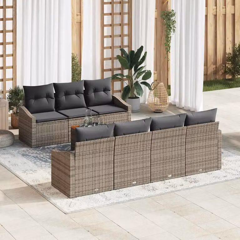 Set Divano da Giardino a L vidaXL 8 Pezzi Grigio con Cuscini e Tavolino in Polyrattan e Acciaio