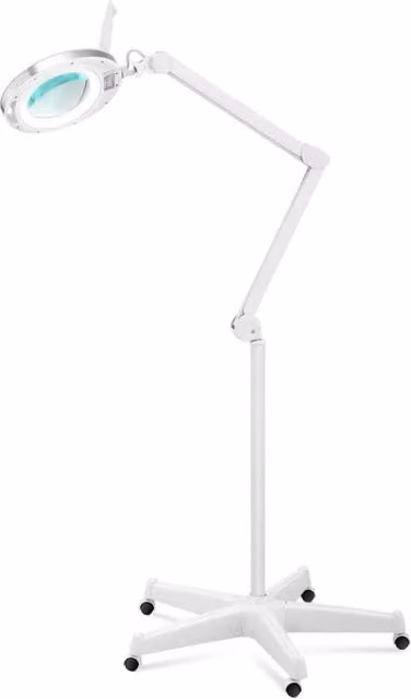 Lampada da tavolo con lente d'ingrandimento da 10W e supporto con rotelle, colore bianco