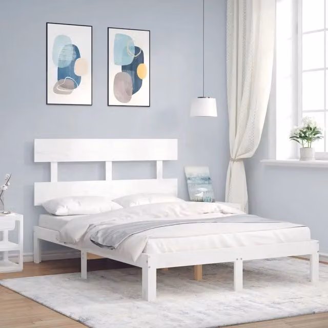 Letto con testiera vidaXL in legno massello di pino bianco L/P/H: 200 x 120 x 93,5 cm – 1