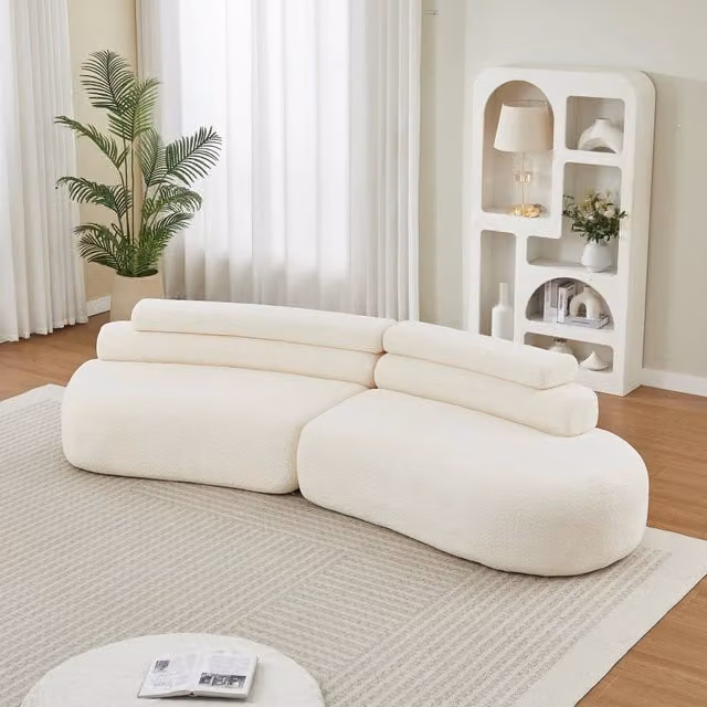 Divano modulare MIVRAY a 3 posti in tessuto bouclé beige con cuscini inclusi e design moderno componibile
