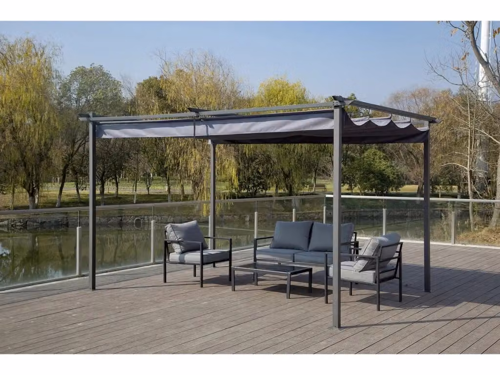 Pergola con tetto retrattile HABITAT ET JARDIN in metallo e poliestere, colore grigio antracite, L: 400 cm, P: 300 cm, H: 31.8 cm – 2