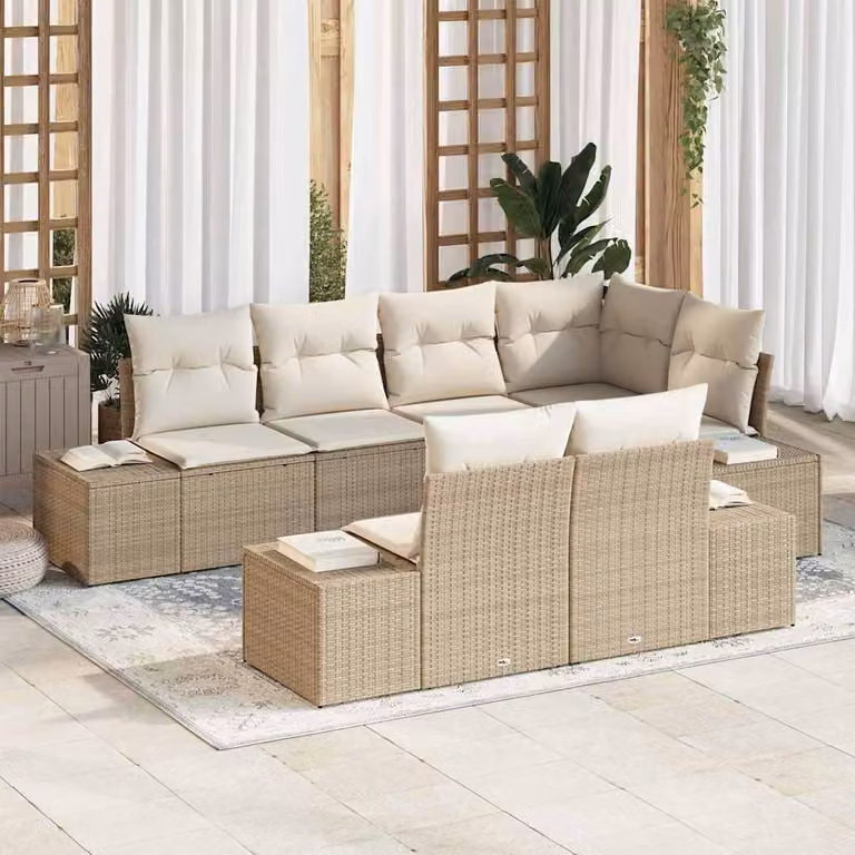 Maison Exclusive - Set da giardino composto da 7 pezzi. Divano e poltrone in rattan sintetico beige e crema