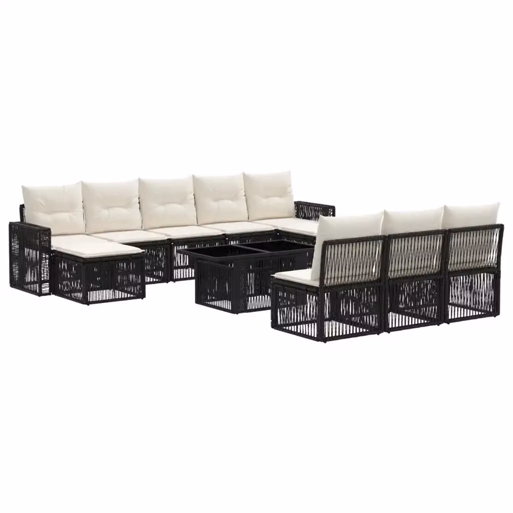 Set Divano da Giardino 11 Pezzi vidaXL in Polyrattan Nero e Bianco Crema con Tavolino, Elementi Angolari, Ottoman e Cuscini Imbottiti – 2