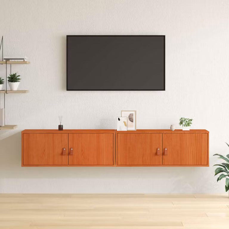 Set di 2 armadietti a muro vidaXL in legno di pino marrone cerato, L 80 cm x P 30 cm x H 30 cm