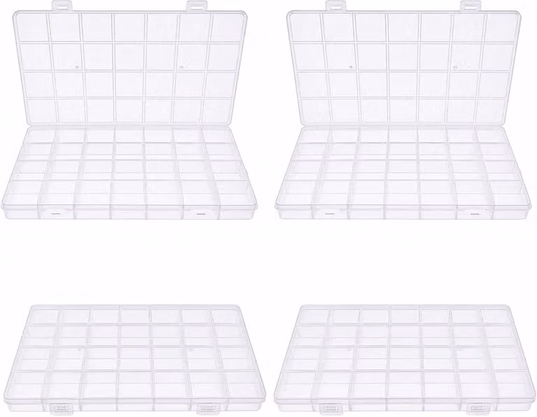 Contenitori trasparenti con scomparti, confezione da 4 pezzi, dimensioni 22 x 13 x 1,8 cm, ideali per piccoli oggetti