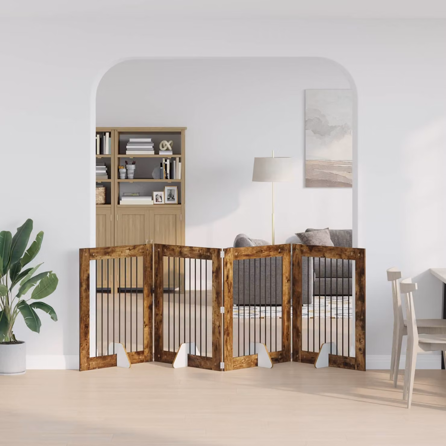 Cancello per cani pieghevole vidaXL con 4 supporti in Rovere Fumo