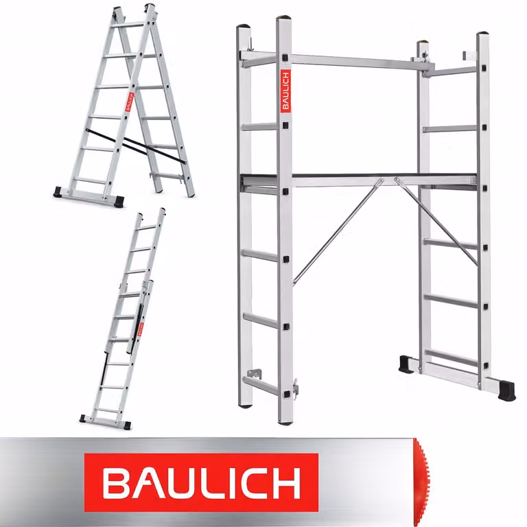 Baulich | Ponteggio in alluminio 2x6 - Portata massima 150 kg - Altezza di lavoro 2,97 m - Piattaforma di lavoro - Pieghevole - En 131 Ponteggio