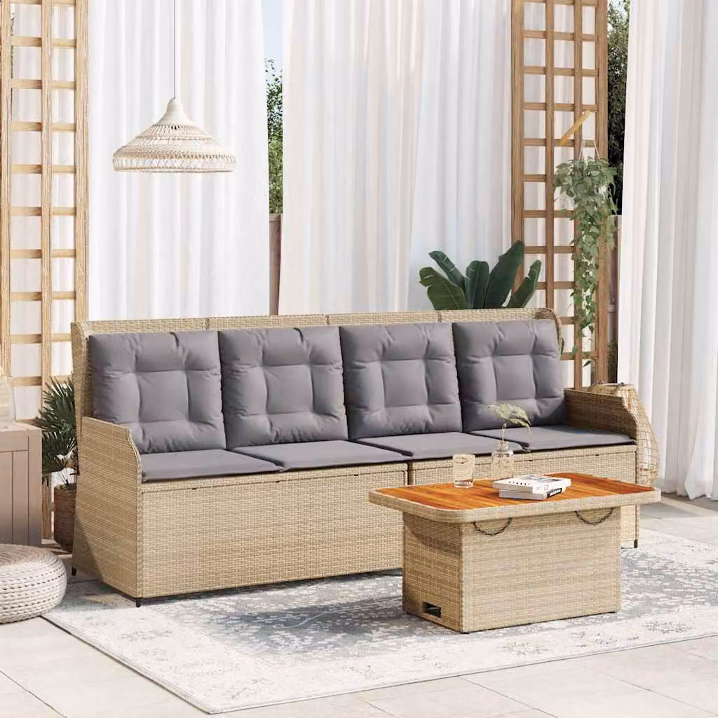 Set Divani da Giardino vidaXL con Tavolino e Cuscini, Design Moderno in Polyrattan con Struttura in Acciaio e Tessuto Resistente ai Raggi UV, Beige – 1