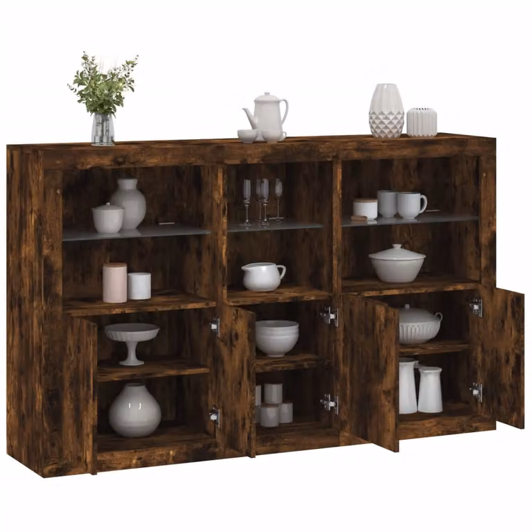 Credenza moderna vidaXL con luci LED in rovere fumo, L: 162 cm, P: 37 cm, H: 100 cm