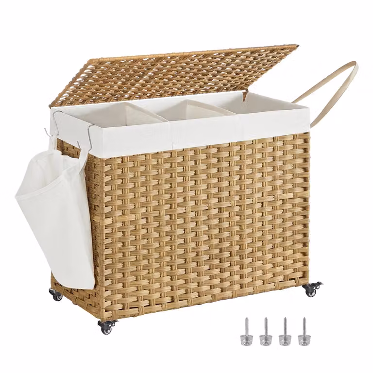Carrello Portabiancheria a 3 Scomparti in Rattan
