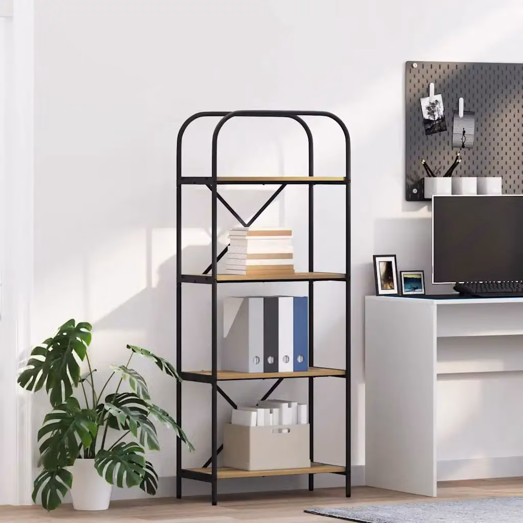Libreria moderna vidaXL a 4 livelli in legno e metallo, L 60 cm x P 30 cm x H 146 cm, marrone e nero