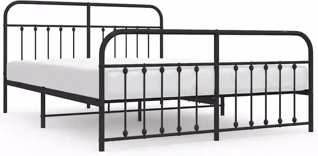 Letto matrimoniale per adulti con testiera e pediera in metallo nero L: 187 cm, P: 100 cm, H: 219 cm