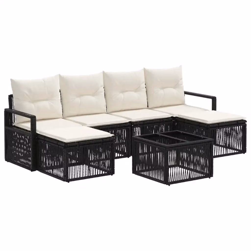 Set da giardino vidaXL composto da 7 pezzi in rattan nero con struttura in metallo e cuscini inclusi – 2